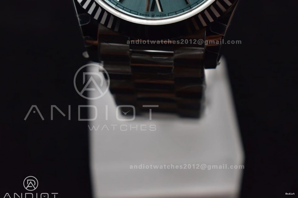 40 V2 Roman GMF SS Bracelet Steel Iced DayDate President On Dial Markers Blue A3255 904L 0309